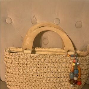 Cappelli Straworld Wovan Straw Handbag with Chunky Bead Bag Charm